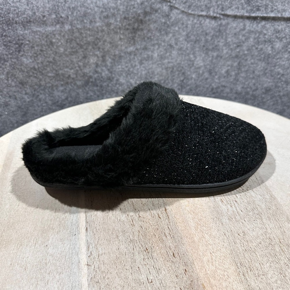 Totes Womens Black Glitter Memory Foam Slippers Size 7–8 Medium New
